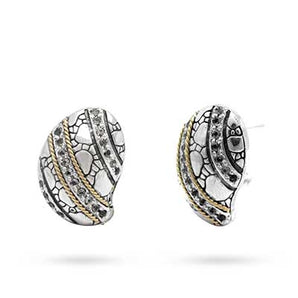 Silver & Gold Earring Crocodile, White Topaz Pave