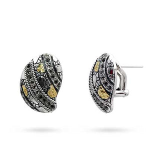 Silver & Gold Earring Crocodile, White Topaz