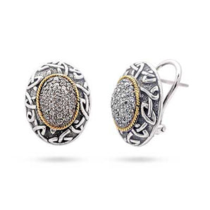 Gold & Silver Earring Oval, White CZ Pave