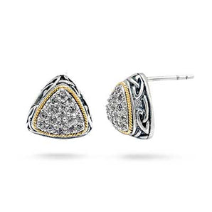 Gold & Silver Earring Trillion, White Topaz Pave