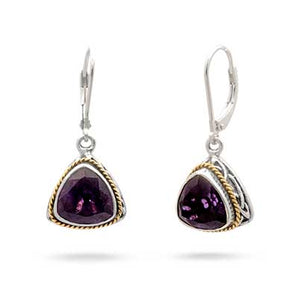 Gold & Silver Earring Amethyst Trillion, Bali Celtic