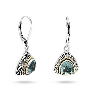 Gold & Silver Earring Blue Topaz Trillion, Bali Celtic