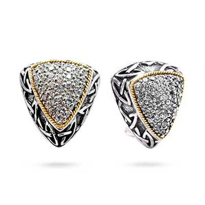 Gold & Silver Earring Trillion, White Topaz