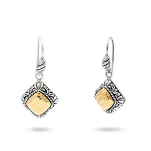 Gold & Silver Earring Bali Cable, 18K Gold Hammer