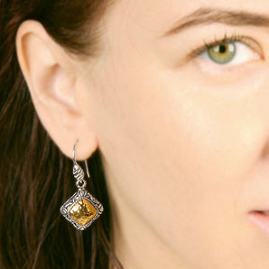 Gold & Silver Earring Bali Cable, 18K Gold Hammer