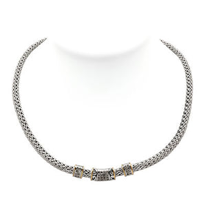 Gold & Silver Necklace Dragon Bone 4x6, White Topaz Pave