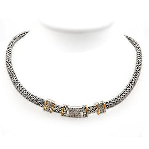 Gold & Silver Necklace Dragon Bone 5x7, White Topaz Pave