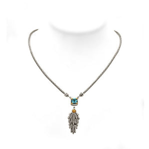 Gold & Silver Necklace Blue Quartz 8mm, 18K Gold Accent