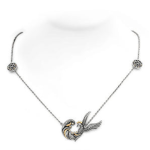 Gold & Silver Necklace Phoenix, White Topaz Pave