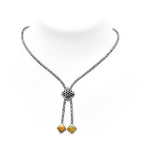Gold & Silver Necklace White Topaz Pave, 18K Gold Accent