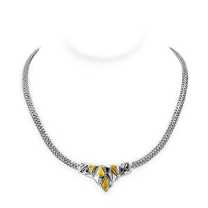 Silver Necklace Geometrical, 18K Gold Accent