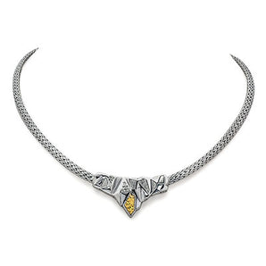 Gold & Silver Necklace Geometrical 3x5, White Topaz Pave