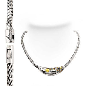Gold & Silver Necklace Citrine, Crocodile Collection