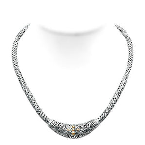 Gold & Silver Necklace Bali Motif, Dragon Bone 3x5