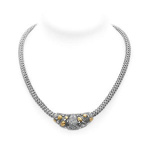 Gold & Silver Necklace Crocodile Skin, White Topaz Pave 4x6