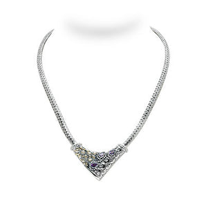 Silver & Gold Necklace Amethyst, Soka Flower Ocean Wave
