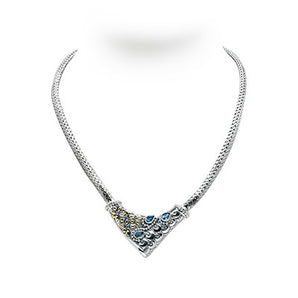 Silver & Gold Necklace Blue Topaz, Soka Flower Ocean Wave