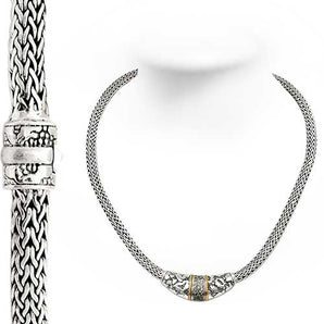 Gold & Silver Necklace Plaster Motif, 18K Gold Bezel 4x6