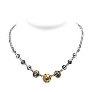 Silver Necklace Plaster Texture, 18K Gold Accent