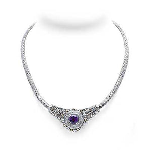 Silver & Gold Necklace Water Jasmine, Amethyst & Zircon