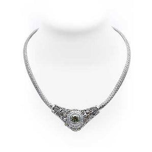 Silver & Gold Necklace Water Jasmine, Green Amethyst & Zircon