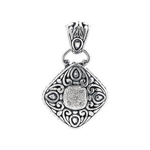 Silver Pendant Balinese Motif, White Topaz Pave
