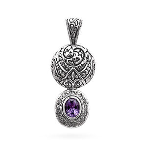 Silver & Gold Pendant Amethyst, White Zircon Pave