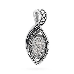 Silver Pendant Marquise, Bali Motif, CZ Pave