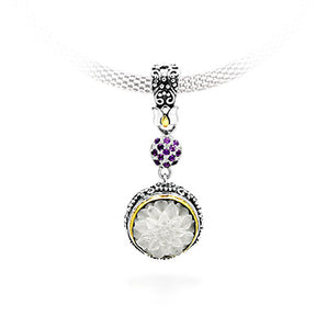 Gold & Silver Earring Bali Motif, MOP Rose & Amethyst