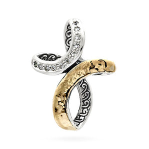 Gold & Silver Cross Pendant 18K Gold, White Topaz