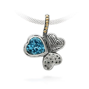 Silver Pendant Triple Heart, Blue & White Topaz