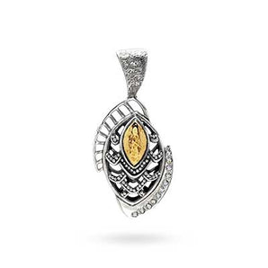 Gold & Silver Pendant, White Topaz Pave