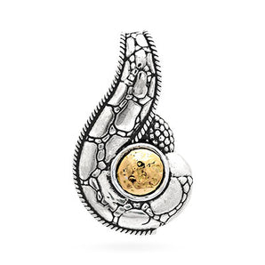 Gold & Silver Pendant Crocodile Skin, 18K Gold