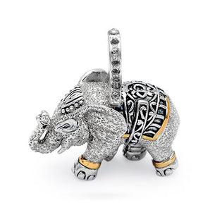 Silver & Gold Elephant Pendant, White Topaz Pave