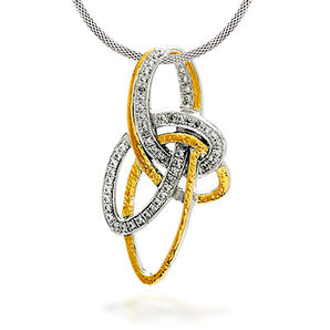 Gold & Silver Pendant, Cz Pave