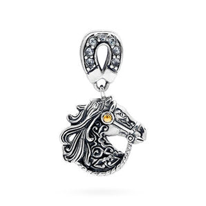 Gold & Silver Pendant Horse, White Topaz
