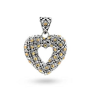 Gold Silver Heart Pendant Soka Flower Motif