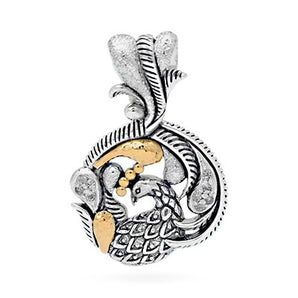 Gold & Silver Pendant Phoenix, White Topaz