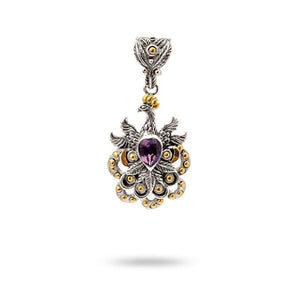 Gold & Silver Pendant Phoenix, Amethyst Pear