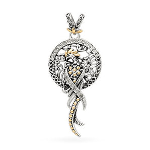 Gold & Silver Pendant Phoenix, White Topaz Pave