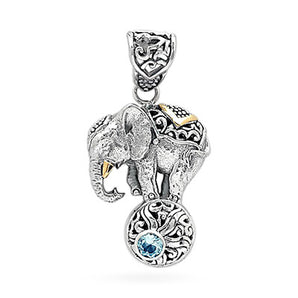 Gold & Silver Pendant Elephant, Blue Topaz Round
