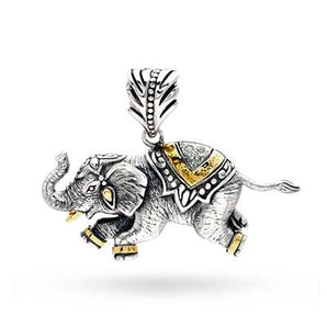 Gold & Silver Pendant Elephant, White Topaz Pave