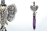 Gold & Silver Pendant Elephant, Amethyst Tassel
