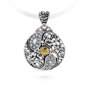 Gold & Silver Pendant Tree of Life, White CZ Pave
