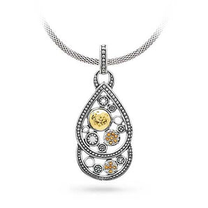 Silver & Gold Pendant Circle & Pear, Citrine Pave