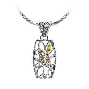 Gold & Silver Pendant Marquise, Water Rope, Citrine