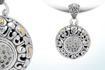Gold & Silver Pendant Bali Motif, White Topaz Pave