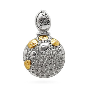 Gold & Silver Pendant Crocodile Skin, White Topaz Pave