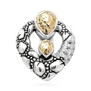 Gold & Silver Pendant Crocodile Skin, White Topaz