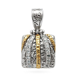 Gold & Silver Pendant Plaster Motif, White Topaz Pave